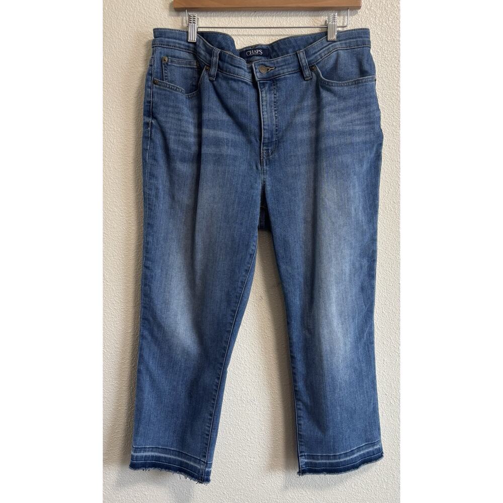 CHAPS Denim Stretch Jeans Madden Capris Cropped Summer Raw Hem Women’s Size 16
